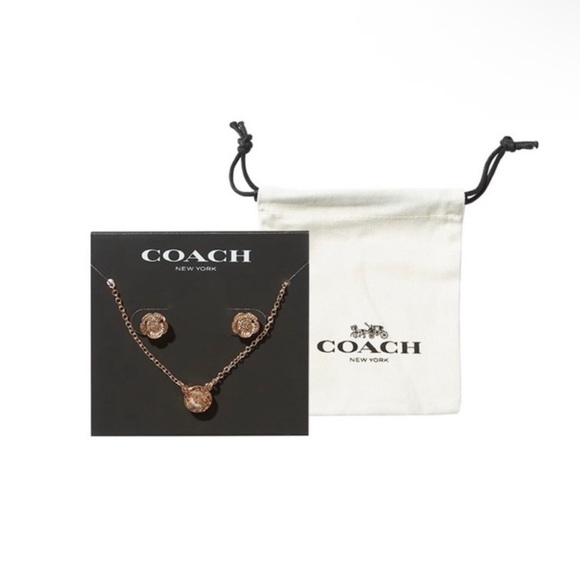 NWT Coach | Open Circle Necklace and Tea Rose Stud Set - Picture 4 of 10